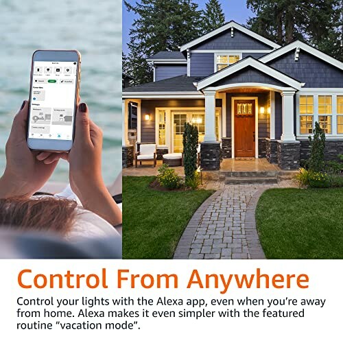 Person using Alexa app to control smart home lights remotely