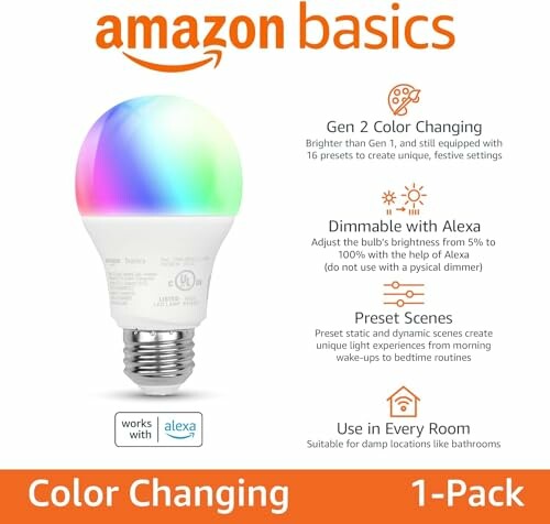 Amazon Basics color changing smart bulb with Alexa compatibility