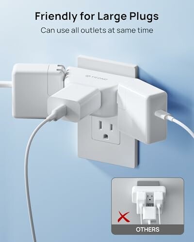 Wall outlet with multi-plug adapter for large plugs.