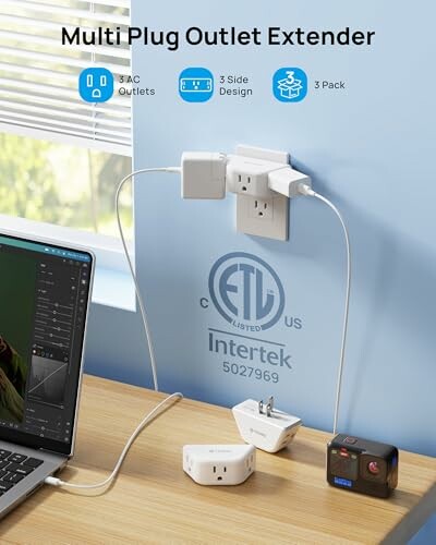 Multi plug outlet extender in use with multiple devices.