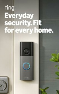 Ring video doorbell installed on a wall.
