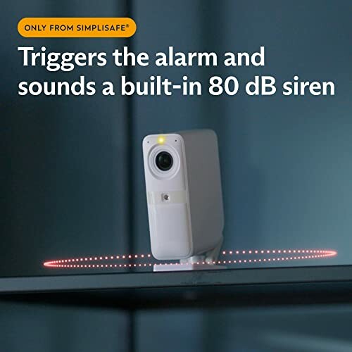 SimpliSafe security camera with alarm and 80 dB siren feature.