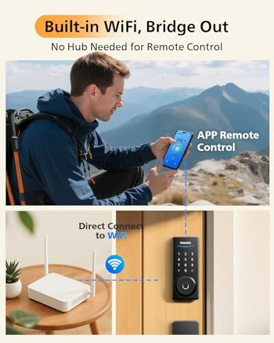 Man using app to control smart lock with built-in WiFi.