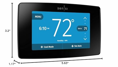 Sensi smart thermostat displaying 72 degrees with cool mode and fan auto options.