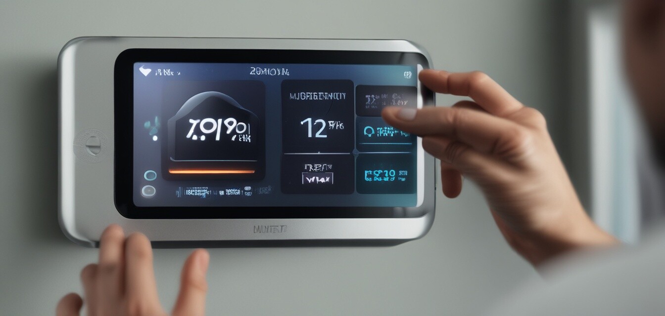 User operating smart thermostat via smartphone