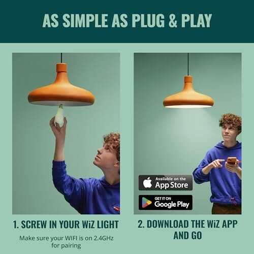 WiZ light installation and app download instructions providing easy setup and installation.